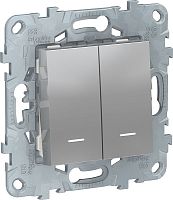 Переключатель с подсветкой без рамки Schneider Electric Unica New 2-кл. проходной алюминий картинка